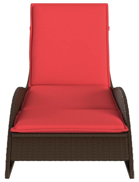 Barna polyrattan napozóágy párnával 60 x 205 x 73 cm