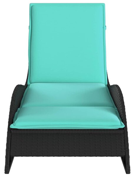 Fekete polyrattan napozóágy párnával 60 x 205 x 73 cm