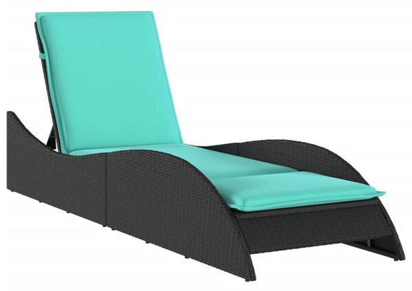 Fekete polyrattan napozóágy párnával 60 x 205 x 73 cm