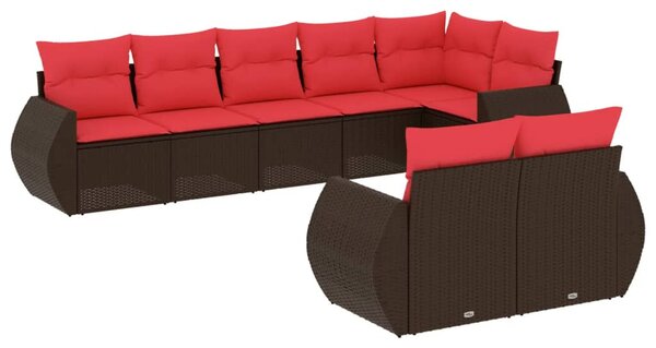 8 db barna polyrattan kerti kanapégarnitúra párnákkal