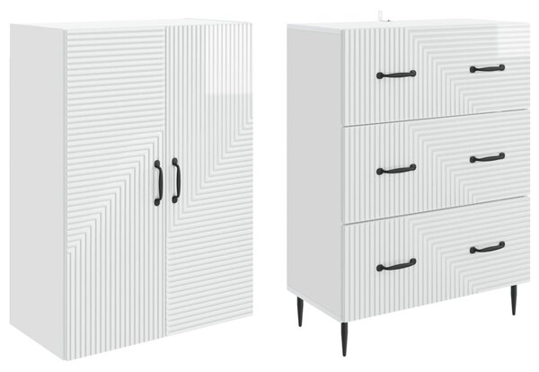 Szekrény szett 2 pcs Magasfényű Fehér 66 x 34,5 x 90 cm
