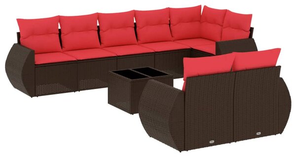 9 db barna polyrattan kerti kanapégarnitúra párnákkal
