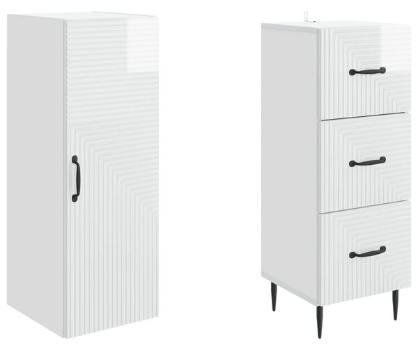 Szekrény szett 2 pcs Magasfényű Fehér 33 x 34,5 x 90 cm