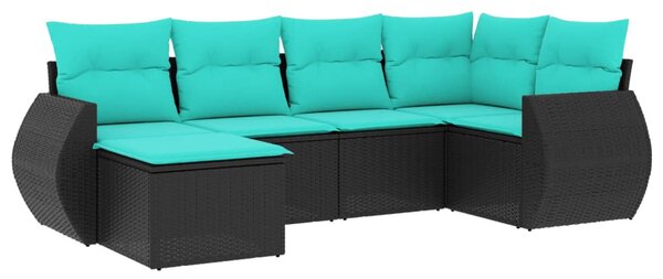 6 db fekete polyrattan kerti kanapégarnitúra párnákkal