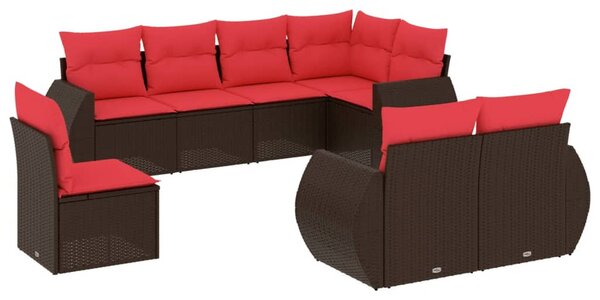 8 db barna polyrattan kerti kanapégarnitúra párnákkal