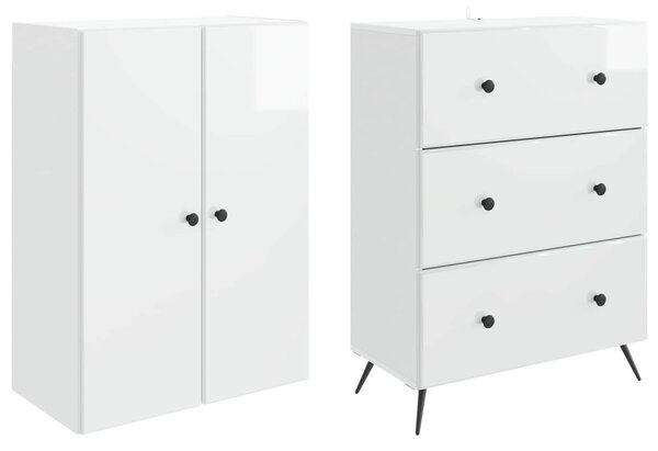 Szekrény szett 2 pcs Magasfényű Fehér 66 x 34,5 x 90 cm