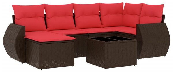 7 db barna polyrattan kerti kanapégarnitúra párnákkal
