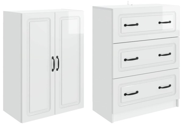 Szekrény szett 2 pcs Magasfényű Fehér 66 x 34,5 x 87 cm