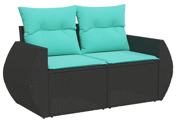 10 db fekete polyrattan kerti kanapégarnitúra párnákkal