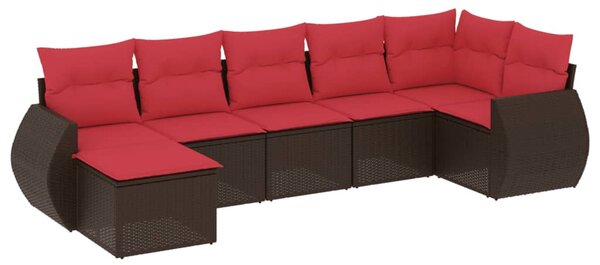 7 db barna polyrattan kerti kanapégarnitúra párnákkal
