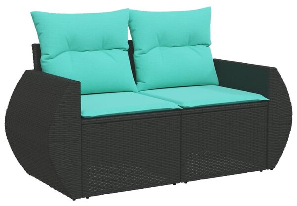 11 db fekete polyrattan kerti kanapégarnitúra párnákkal