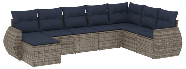 8 db szürke polyrattan kerti kanapégarnitúra párnákkal