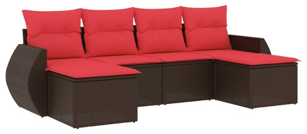 6 db barna polyrattan kerti kanapégarnitúra párnákkal