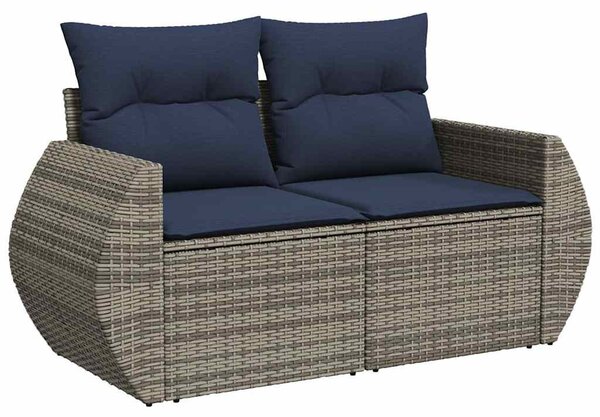 7 db szürke polyrattan kerti kanapégarnitúra párnákkal