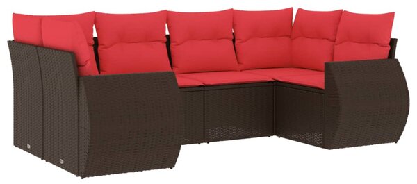 6 db barna polyrattan kerti kanapégarnitúra párnákkal