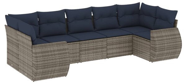 7 db szürke polyrattan kerti kanapégarnitúra párnákkal