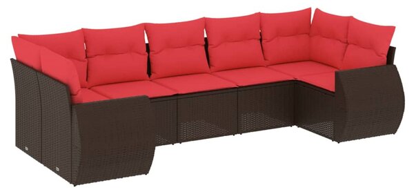 7 db barna polyrattan kerti kanapégarnitúra párnákkal