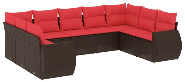 9 db barna polyrattan kerti kanapégarnitúra párnákkal