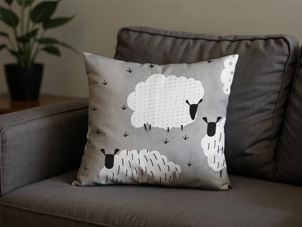Polipamut párnahuzat WHITE SHEEPS 45x45 cm, szürke