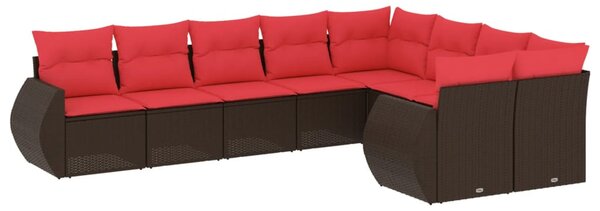 9 db barna polyrattan kerti kanapégarnitúra párnákkal