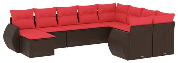10 db barna polyrattan kerti kanapégarnitúra párnákkal