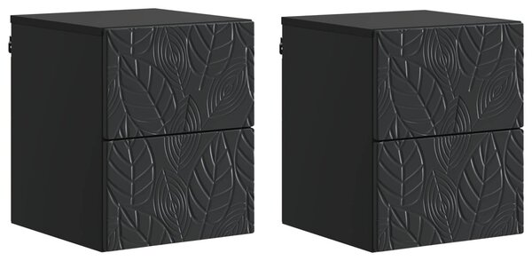 Fali éjjeli szekrény 2 pcs Fekete 34,5 x 33 x 40 cm Szerelt Fa
