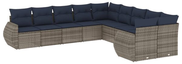 10 db szürke polyrattan kerti kanapégarnitúra párnákkal