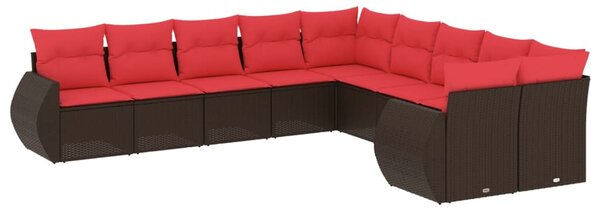 10 db barna polyrattan kerti kanapégarnitúra párnákkal