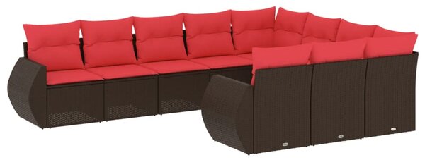 10 db barna polyrattan kerti kanapégarnitúra párnákkal