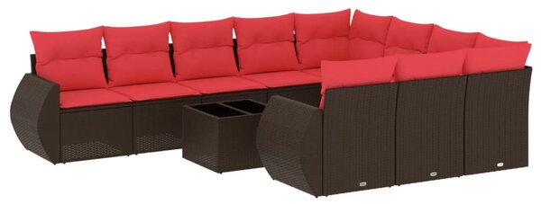 11 db barna polyrattan kerti kanapégarnitúra párnákkal