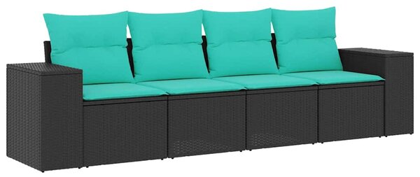 4 db fekete polyrattan kerti kanapégarnitúra párnákkal