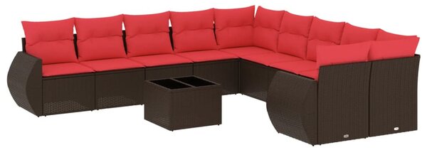 11 db barna polyrattan kerti kanapégarnitúra párnákkal