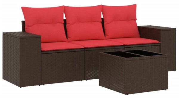 4 db barna polyrattan kerti kanapégarnitúra párnákkal