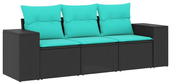 3 db fekete polyrattan kerti kanapégarnitúra párnákkal