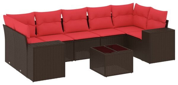 8 db barna polyrattan kerti kanapégarnitúra párnákkal
