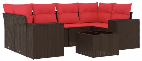 7 db barna polyrattan kerti kanapégarnitúra párnákkal