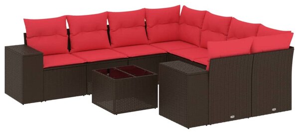 9 db barna polyrattan kerti kanapégarnitúra párnákkal