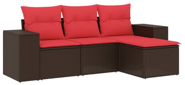 4 db barna polyrattan kerti kanapégarnitúra párnákkal