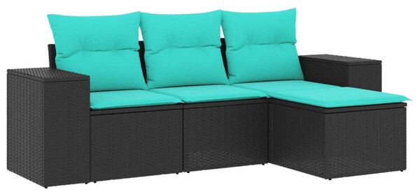 4 db fekete polyrattan kerti kanapégarnitúra párnákkal
