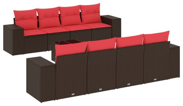 9 db barna polyrattan kerti kanapégarnitúra párnákkal