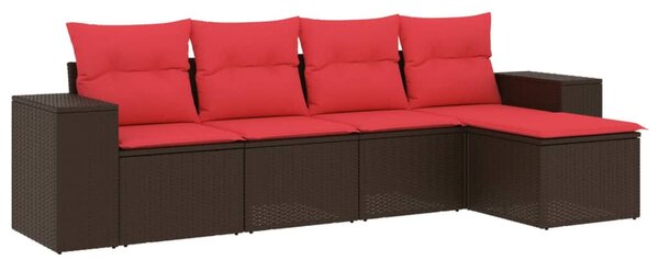 5 db barna polyrattan kerti kanapégarnitúra párnákkal