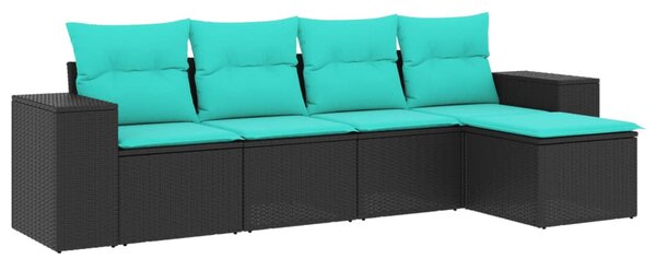 5 db fekete polyrattan kerti kanapégarnitúra párnákkal