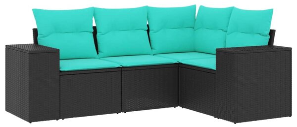 4 db fekete polyrattan kerti kanapégarnitúra párnákkal
