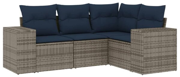 4 db szürke polyrattan kerti kanapégarnitúra párnákkal