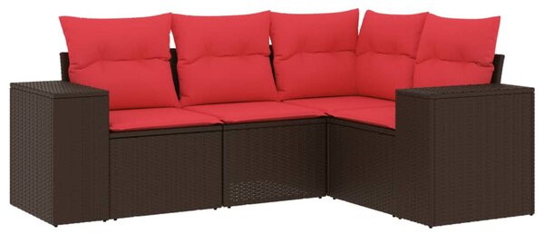4 db barna polyrattan kerti kanapégarnitúra párnákkal