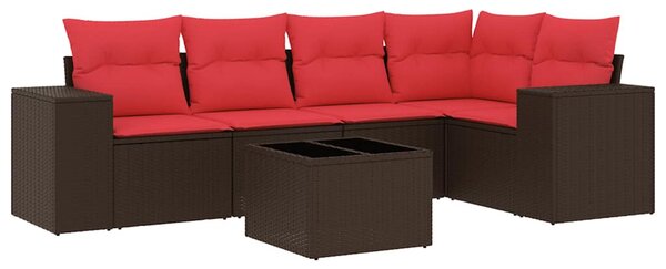 6 db barna polyrattan kerti kanapégarnitúra párnákkal