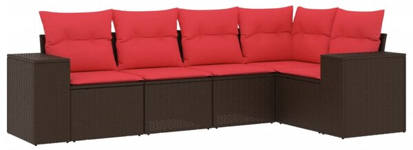 5 db barna polyrattan kerti kanapégarnitúra párnákkal