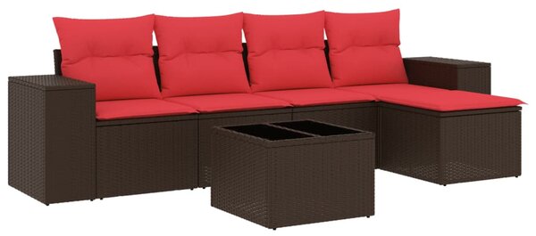 6 db barna polyrattan kerti kanapégarnitúra párnákkal