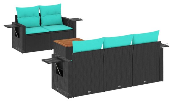 6 db fekete polyrattan kerti kanapégarnitúra párnákkal
