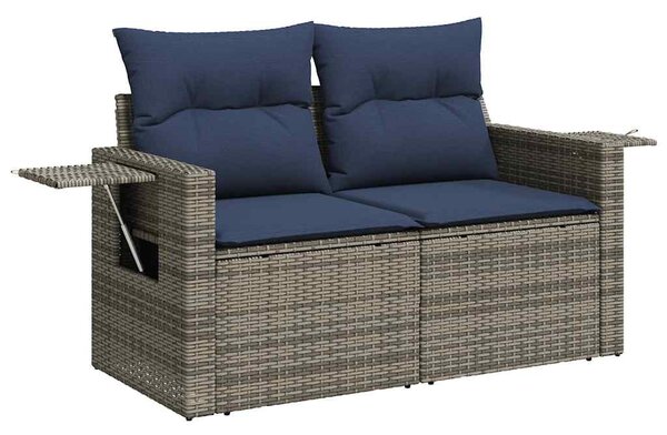 7 db szürke polyrattan kerti kanapégarnitúra párnákkal
